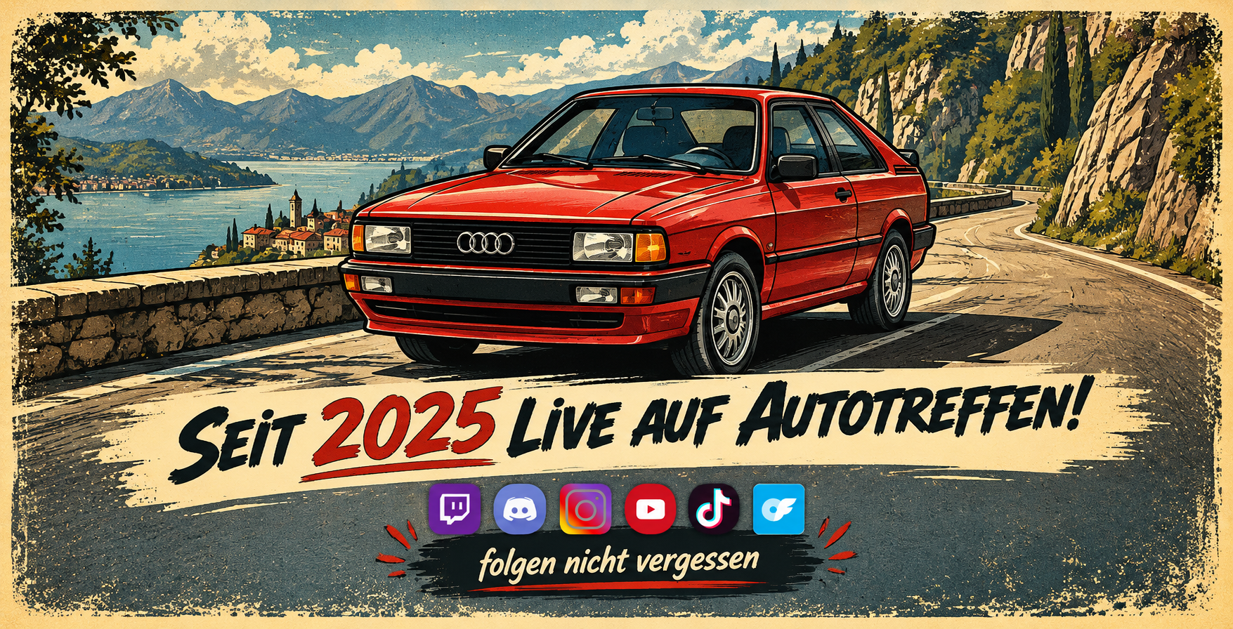 autotreffen-Banner mit rotem Oldtimer und der Aufschrift Seit 2025 live auf autotreffen